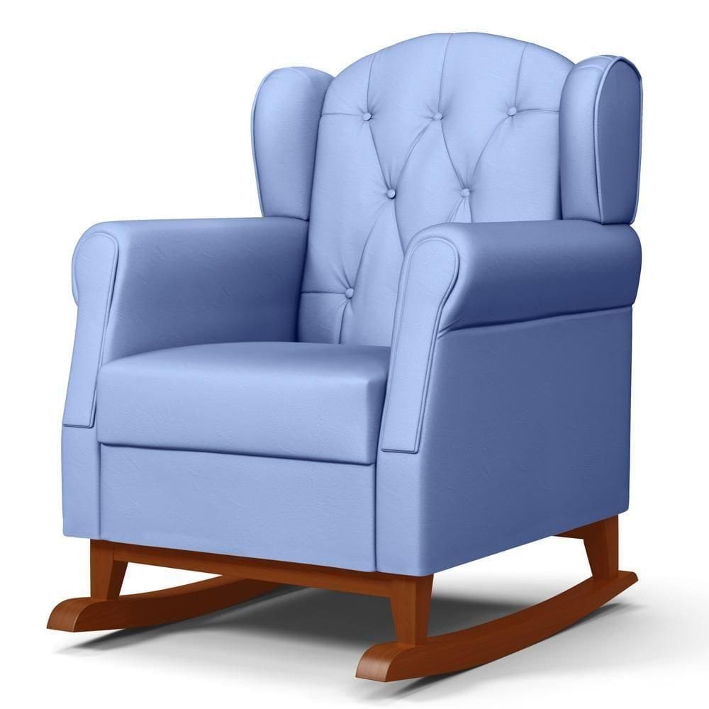 Poltrona De Amamentação Base Madeira Balanço Lucy P04 Sintético Azul - Mpozenato