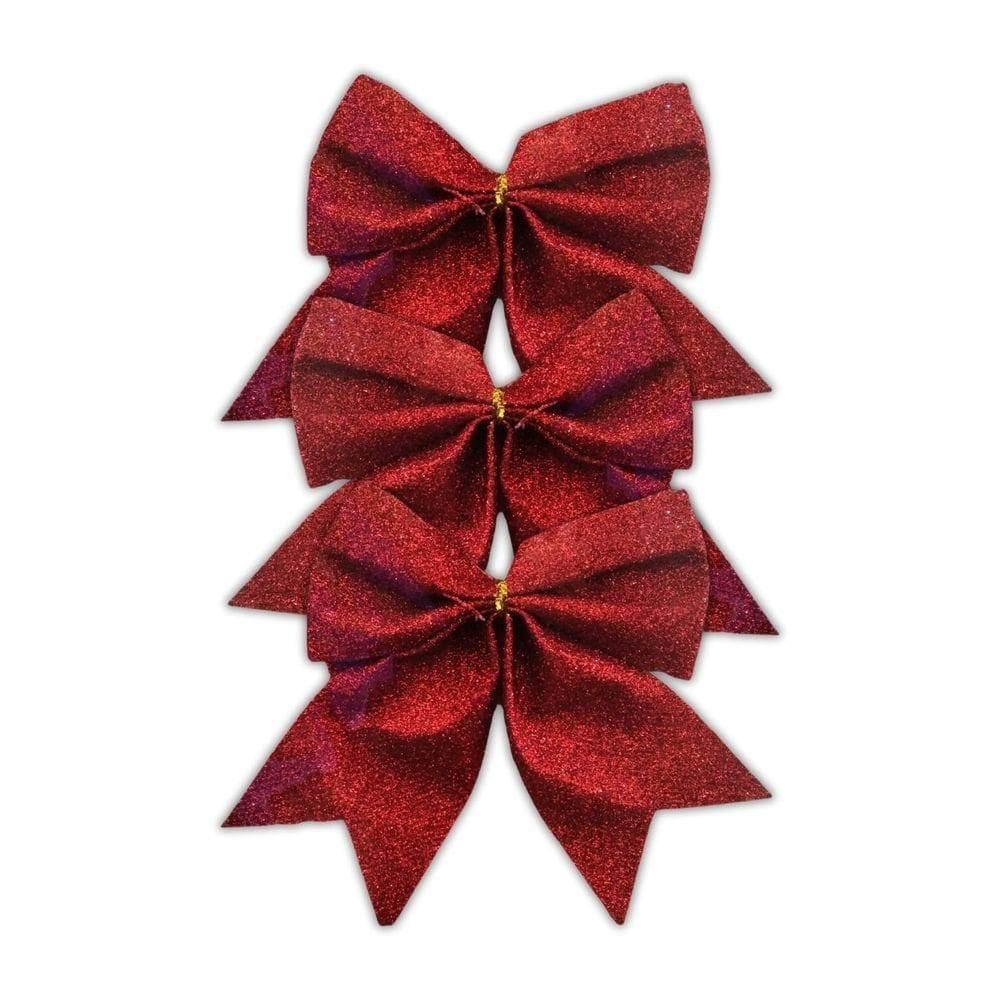 Kit Laços Natal Vermelho Glitter 11cm X 14cm - 3 Unidades