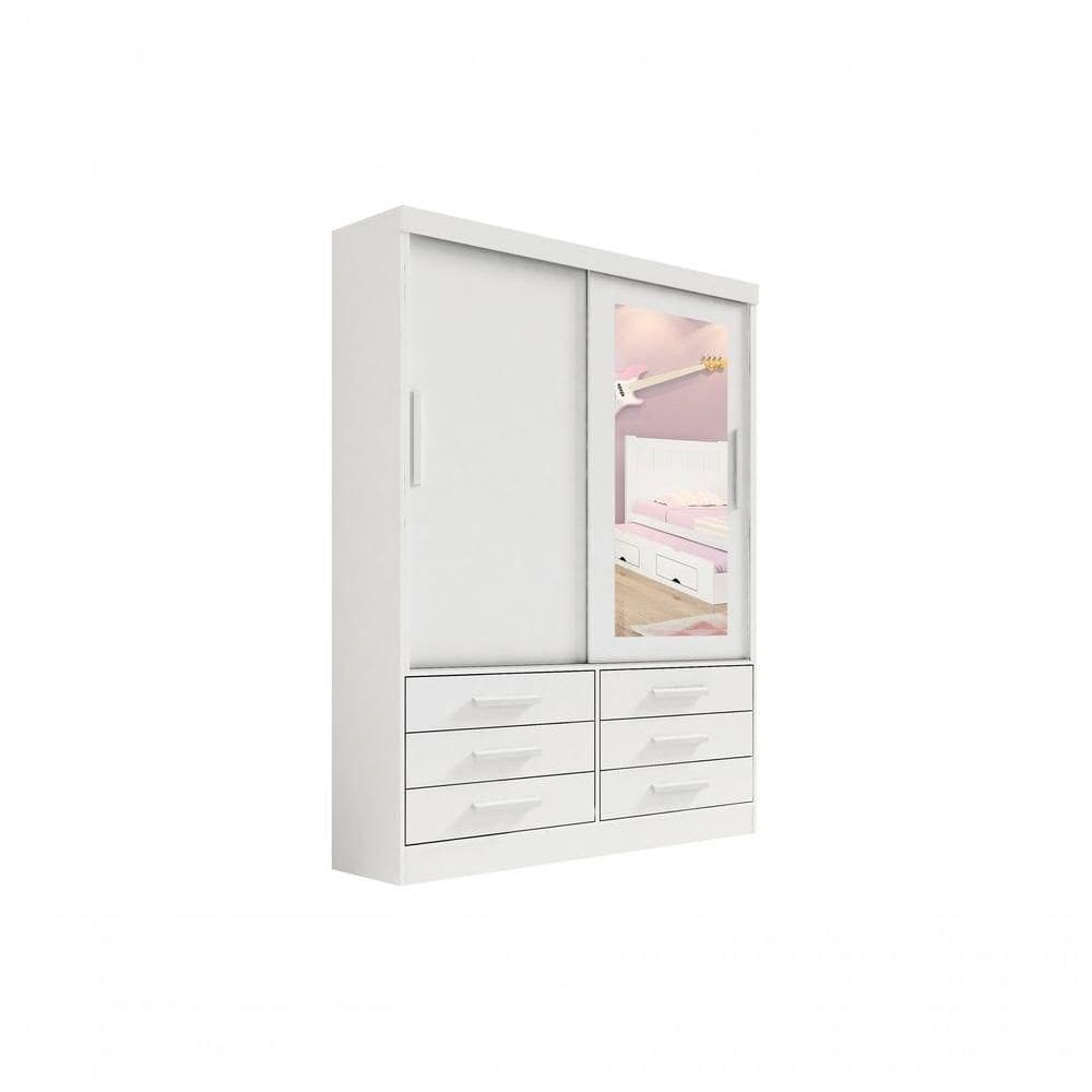 Guarda Roupa Casal Meridian Com Espelho 2 Portas 6 Gavetas Com Pés - D` Doro Castanho/linho
