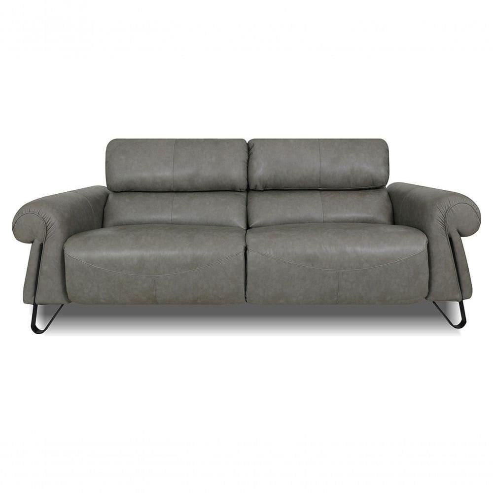 Sofá Reclinável Elétrico De Couro Belarus Cement Grey - Mempra