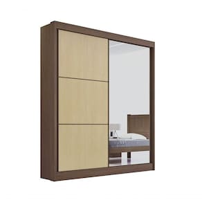 Guarda Roupa Casal Athenas 2 Portas 3 Gavetas Com Espelho Sem Pés - D` Doro Castanho/linho