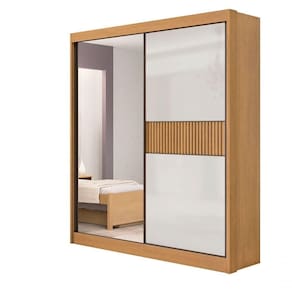 Guarda Roupa Casal Athenas 2 Portas Ripado 3 Gavetas Com Espelho Sem Pés - D` Doro Cinamomo/off White/ripado