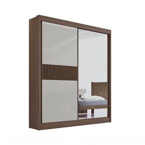 Guarda Roupa Casal Athenas 2 Portas Ripado 3 Gavetas Com Espelho Com Pés - D` Doro Castanho/off White/ripado