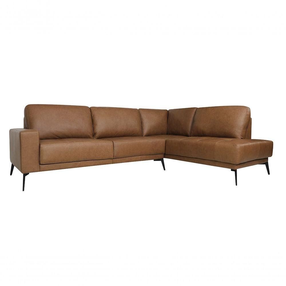 Sofá De Couro Rubi 2 Lugares Com Chaise Direita Soft Mel - Mempra Design