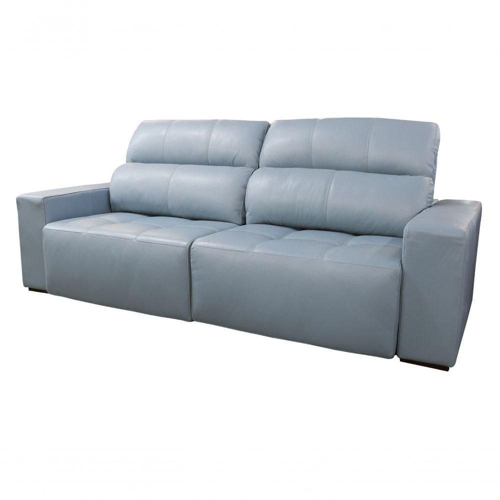 Sofá Retrátil E Reclinável De Couro Atami 2,30 M Light Blue - Mempra Design