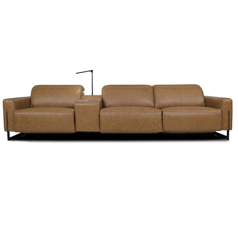 Sofá Reclinável Elétrico De Couro Legend Com Itable E Luminária à Esquerda Soft Brown - Mempra