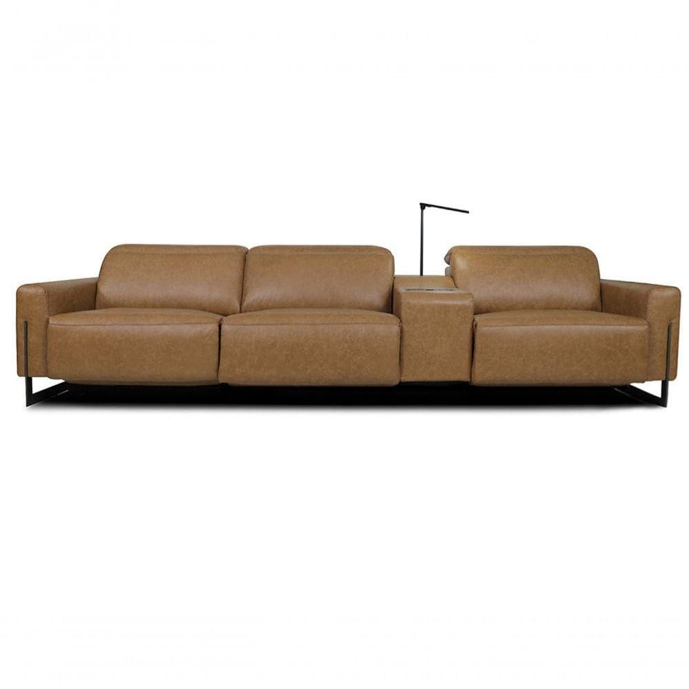 Sofá Reclinável Elétrico De Couro Legend Com Itable E Luminária à Direita Soft Brown - Mempra