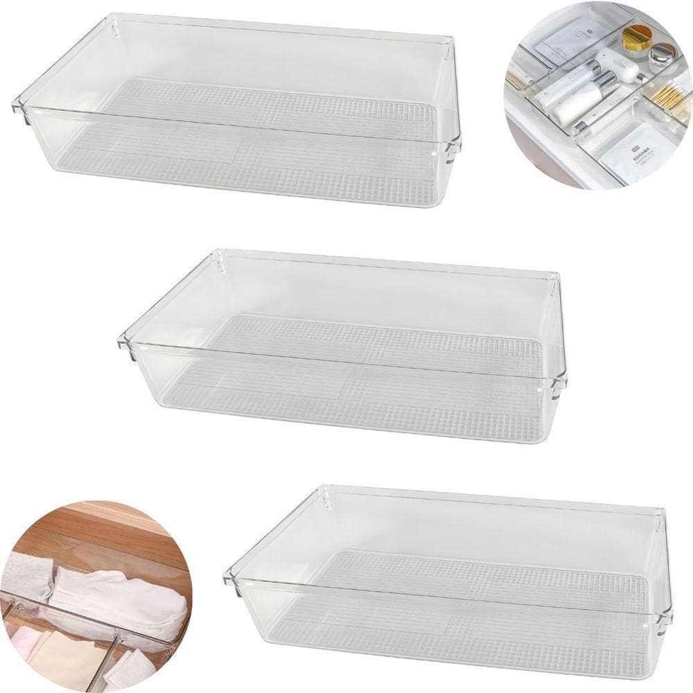 Kit Com 3 Organizadores De Gavetas Transparente 30x15 - Organização E Sofisticação