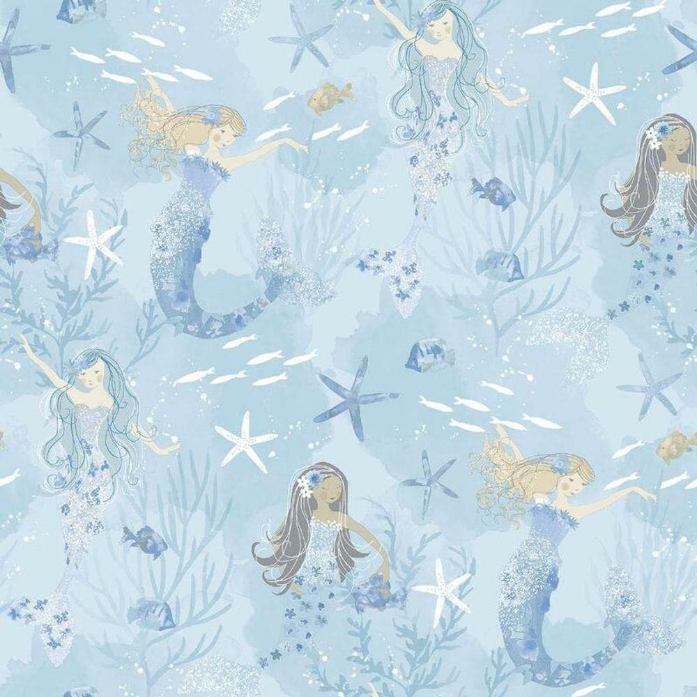 Papel De Parede Sereias - G78388 Azul E Gliter Tiny Tots 2 - G78388
