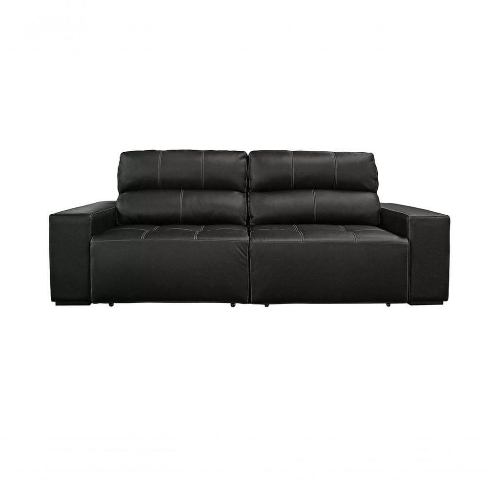 Sofá Retrátil E Reclinável De Couro Atami 2,30 M Preto Pigmentado - Mempra Design