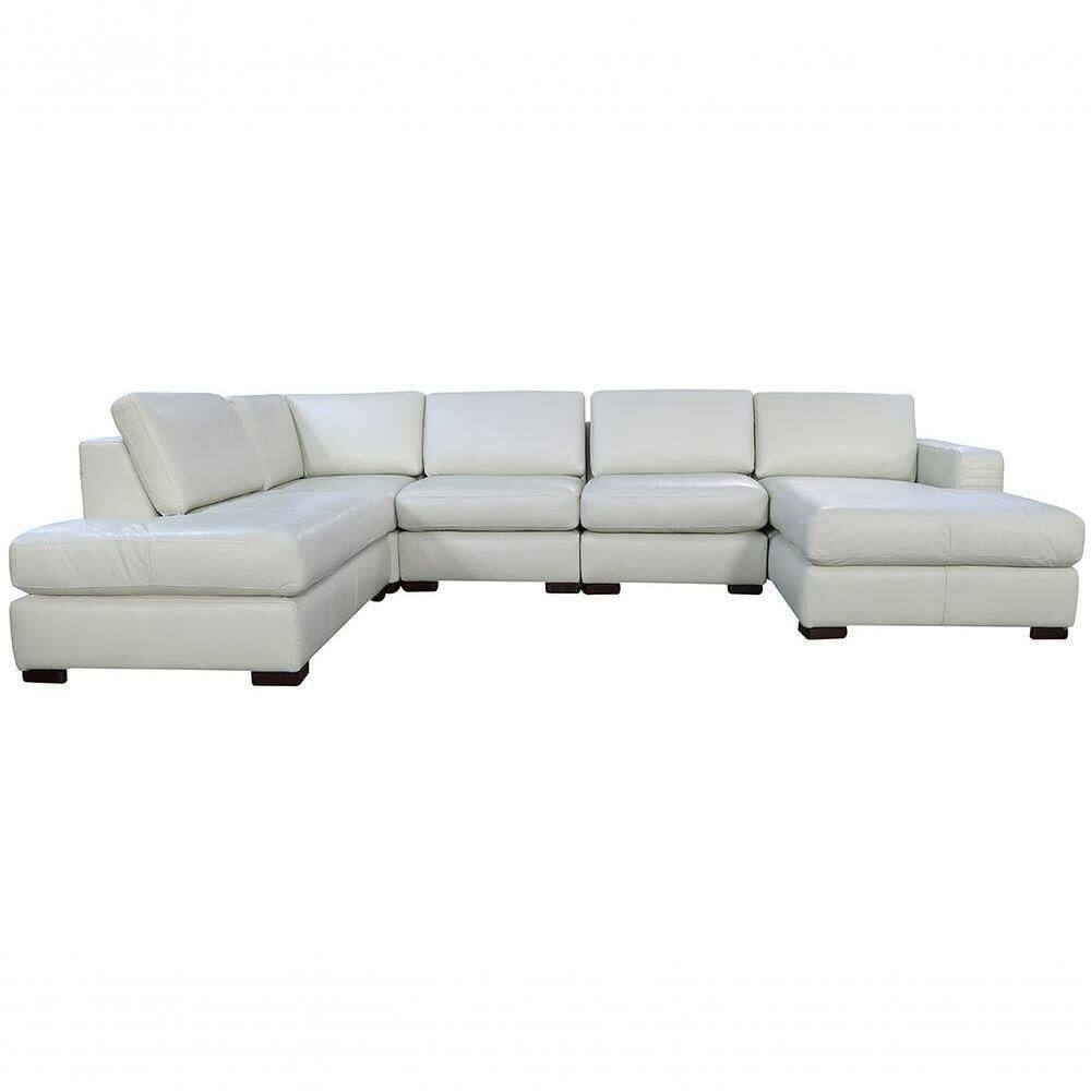 Sofá De Couro 6 Lugares Off White 4,18 M - Mempra