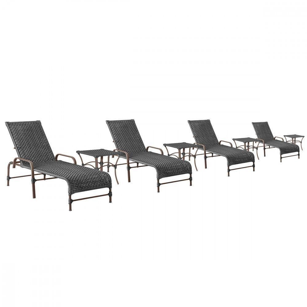4 Espreguiçadeiras Catar E 4 Mesas Garden Cor design na cor Marrom Trama Preto