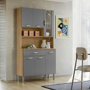 Armário Cozinha Compacta Golden com 6 Portas e 1 Gaveta em MDP Freijó/Gris - Kits Paraná