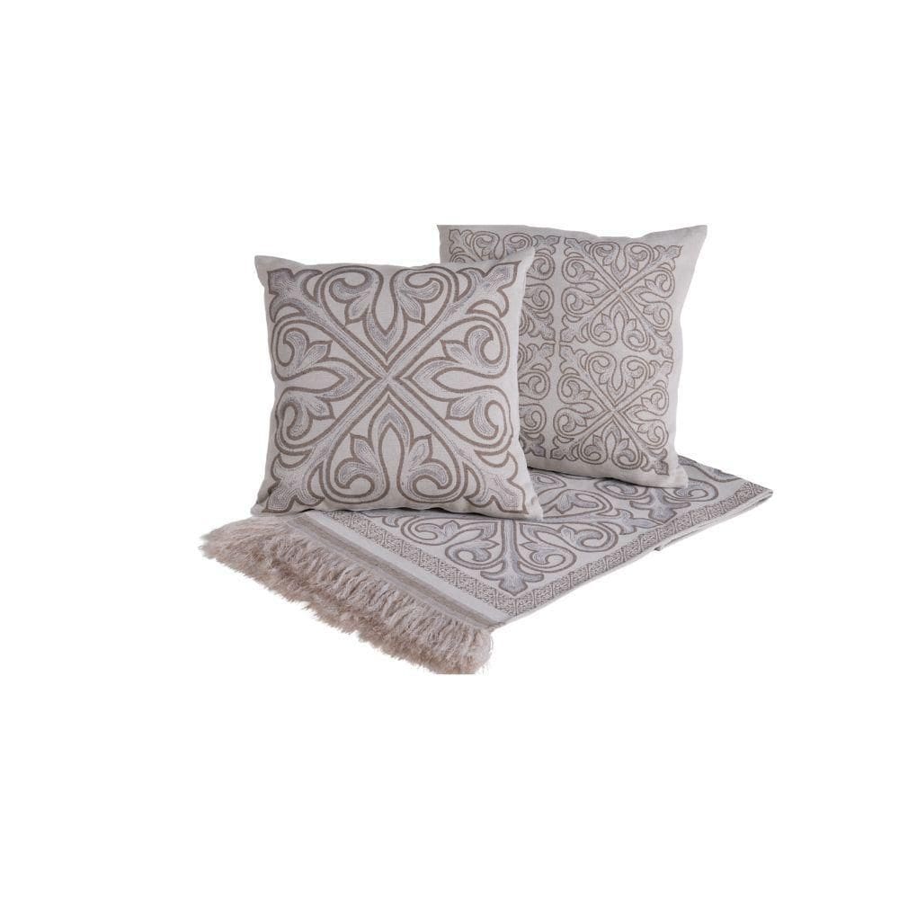Kit Xale Para Sofá Com Franja Grécia 5 Peças 1,35m X 1,35m 60% Algodão - 40% Poliéster Tecido Jacquard - Cáqui