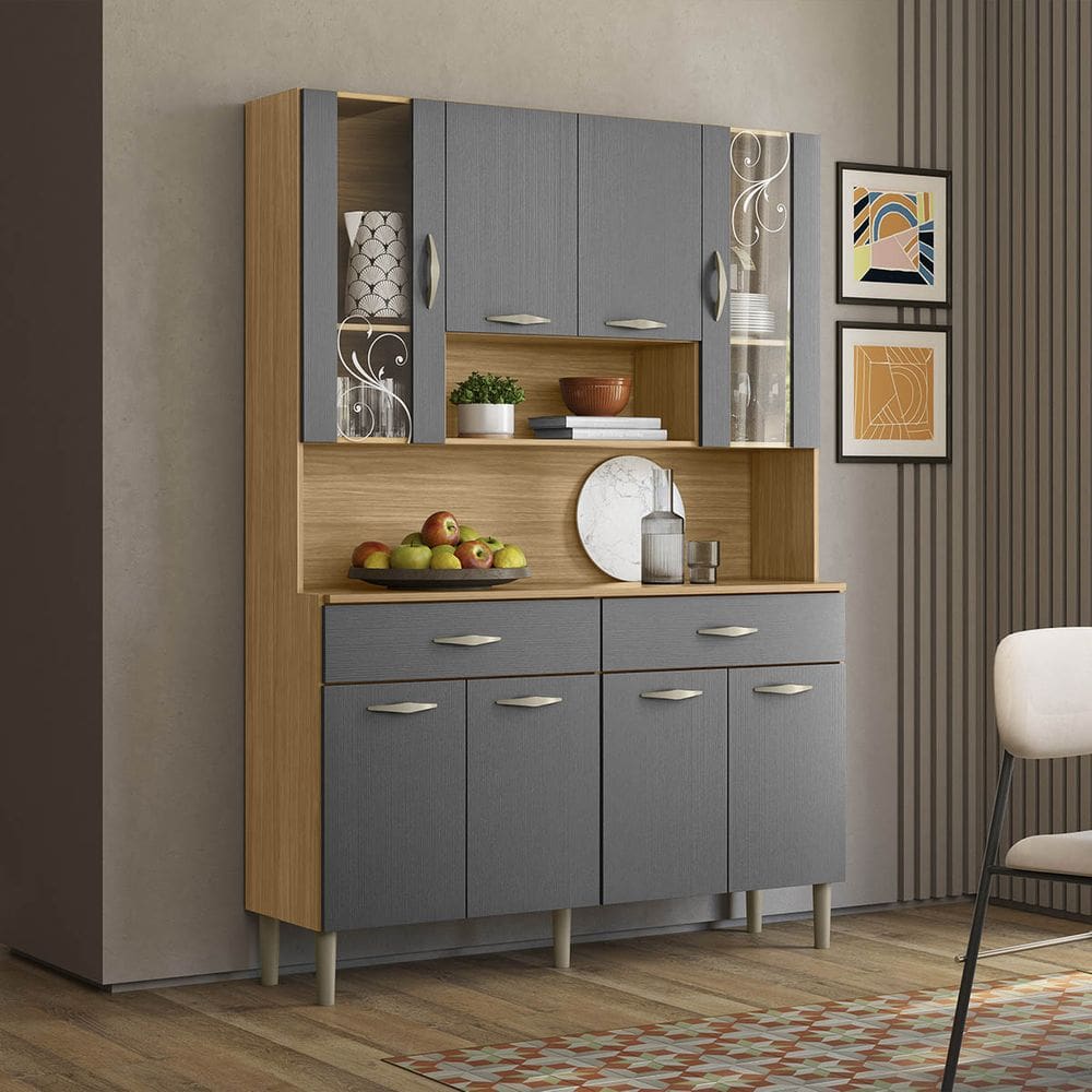 Armário Cozinha Compacta Golden com 8 Portas e 2 Gavetas em MDP Freijó/Gris - Kits Paraná