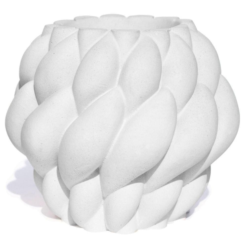 Vaso Decorativo Novelo 9cm Em Cimento Artesanal Sala E Cozinha Branco