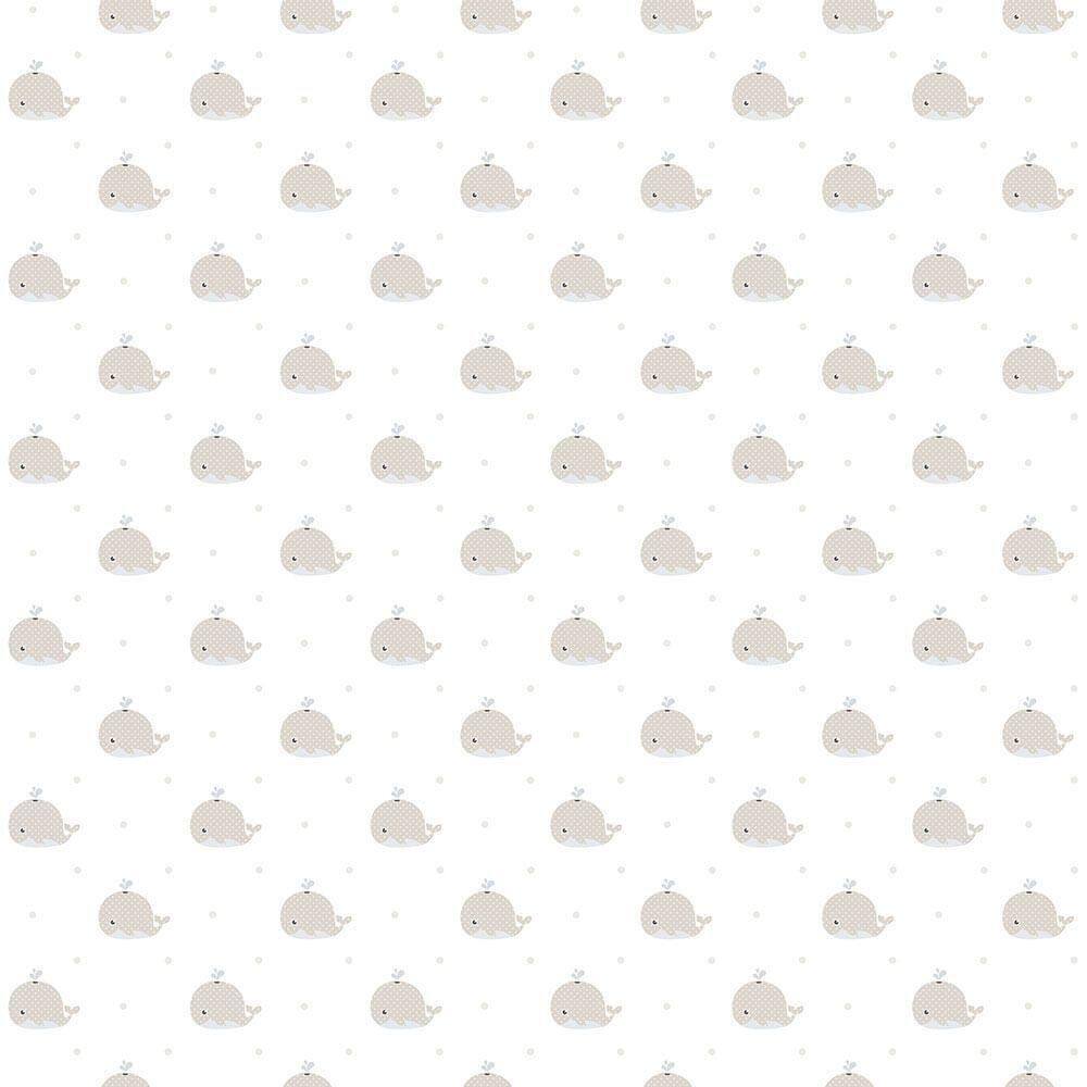 Papel De Parede Lullaby Baleia Bege 2233 - Rolo 10m X 0,53m