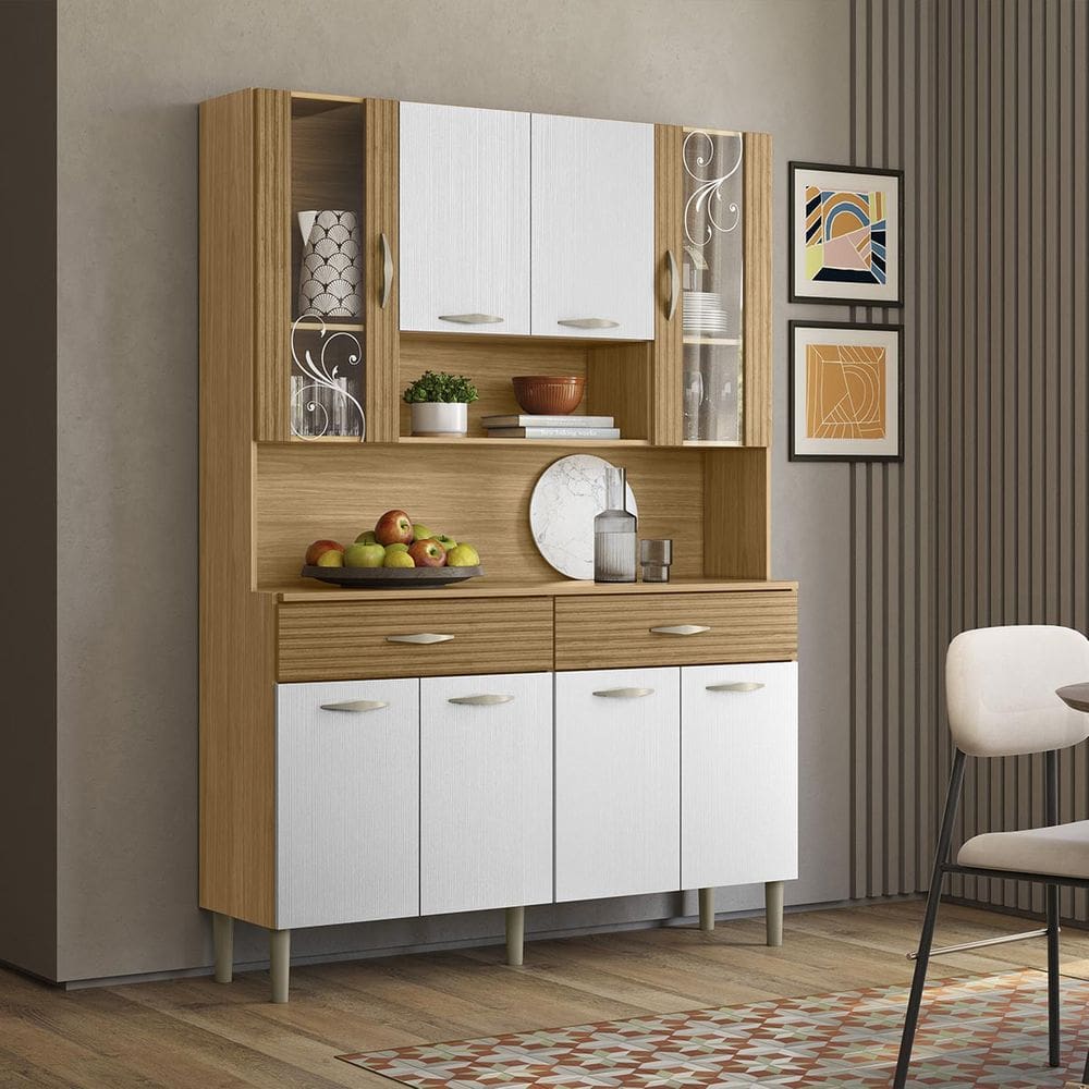 Armário Cozinha Compacta Golden com 8 Portas e 2 Gavetas em MDP Freijó/Supremo/CP-Ripado Freijó - Kits Paraná