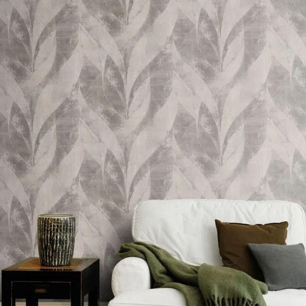 Papel De Parede Concrete Folhagem Cinza 520040