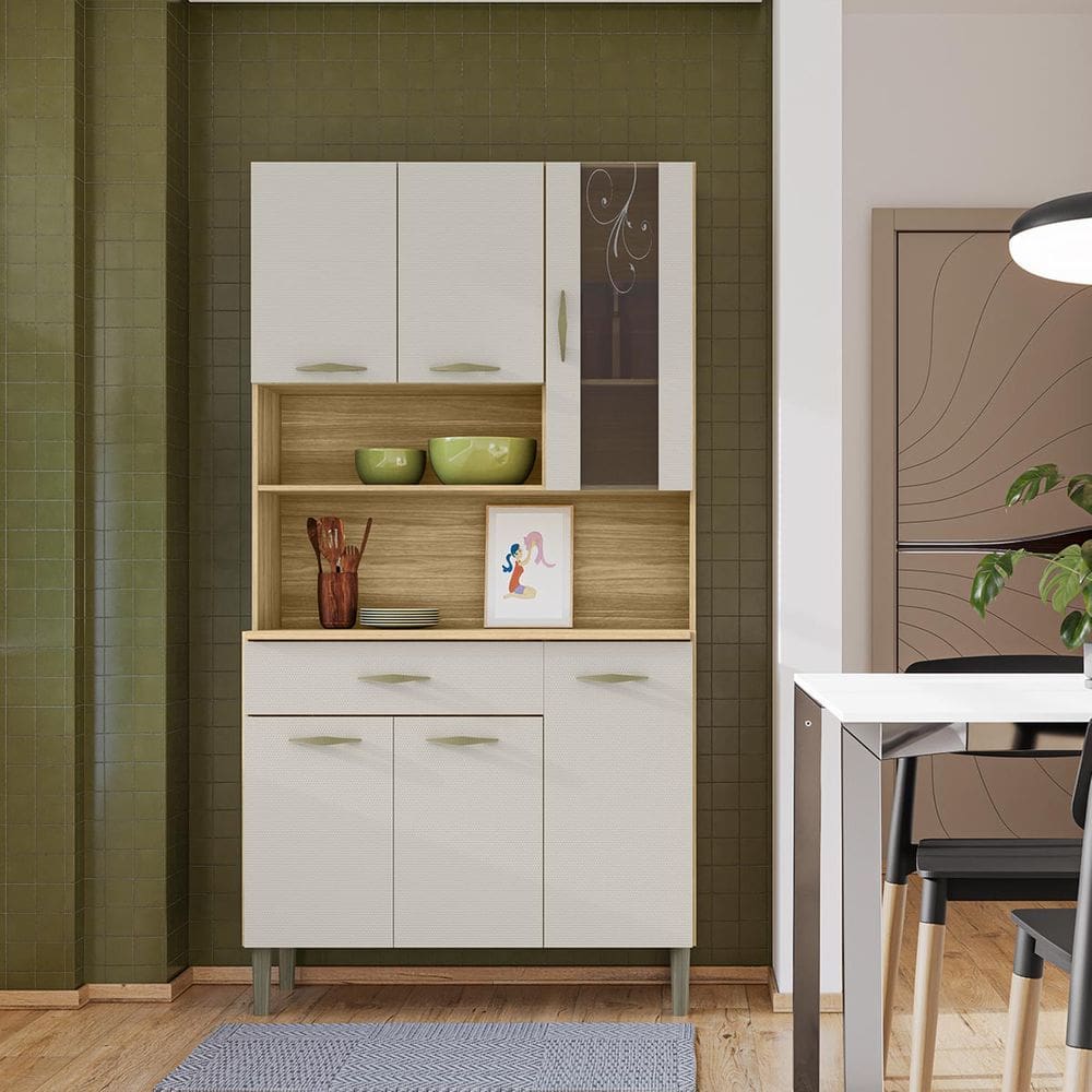 Armário Cozinha Compacta Golden com 6 Portas e 1 Gaveta em MDP Freijó Soft - Kits Paraná