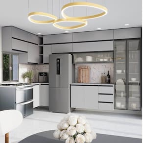 Cozinha Modulada 15 Peças 11 Aéreos 3 Balcões 1 Cristaleira Nara Cabecasa Madeiramadeira Cinza Claro
