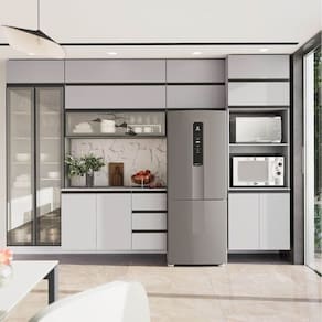 Cozinha Modulada 10 Peças 7 Aéreos 1 Balcão 1 Torre 1 Cristaleira Nara Cabecasa Madeiramadeira Cinza Claro