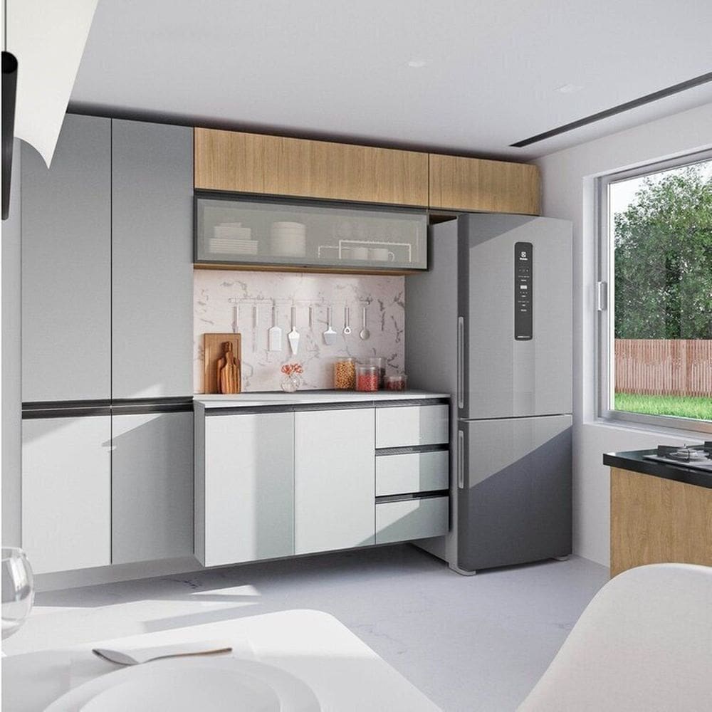 Cozinha Modulada 5 Peças 3 Aéreos 1 Balcão 1 Paneleiro Nara Cabecasa Madeiramadeira Avena/Cinza Claro