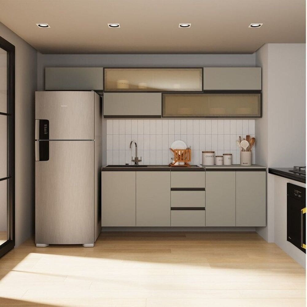 Cozinha Modulada 7 Peças 5 Aéreos 2 Balcões Nara Cabecasa Madeiramadeira Cinza Claro