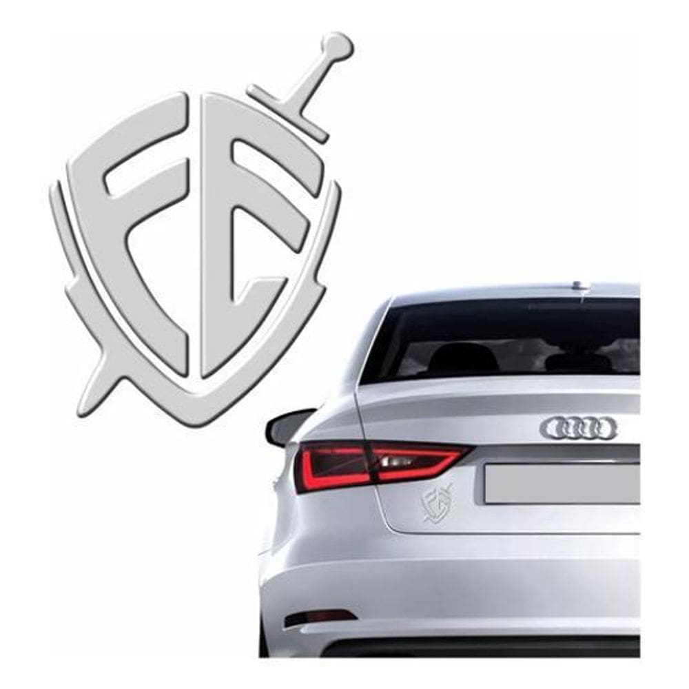 Adesivo Fé Resinado 3D Prata Para Carro Emblema Escudo Res12