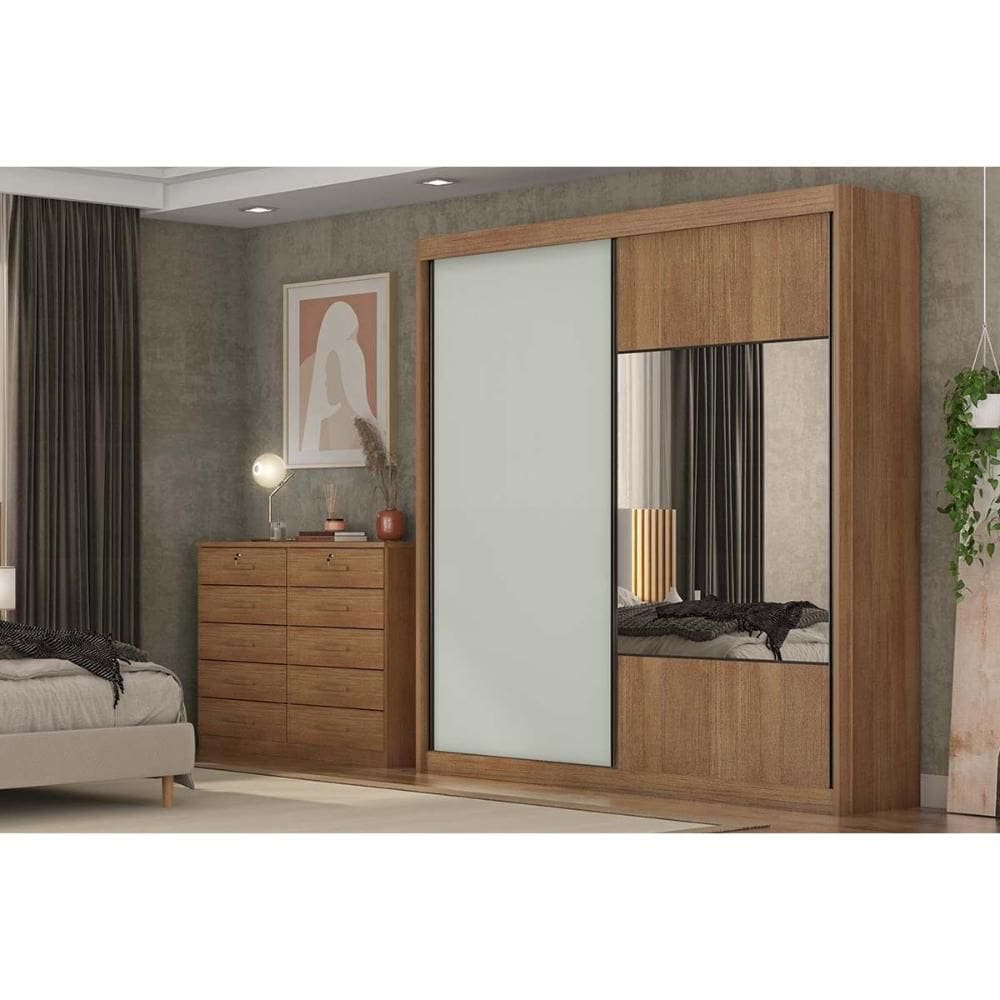 Guarda Roupa Casal 2 Portas de Correr (1 c/ Espelho) e 4 Gavetas Sienna/Versatto Cumaru/Fendi 25 - Novo Horizonte