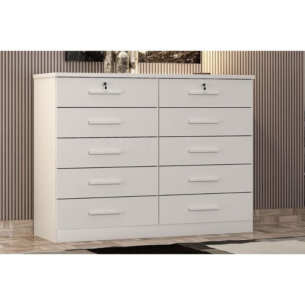 Cômoda de Quarto Milão/Deca c/ 10 Gavetas Neve - Novo Horizonte