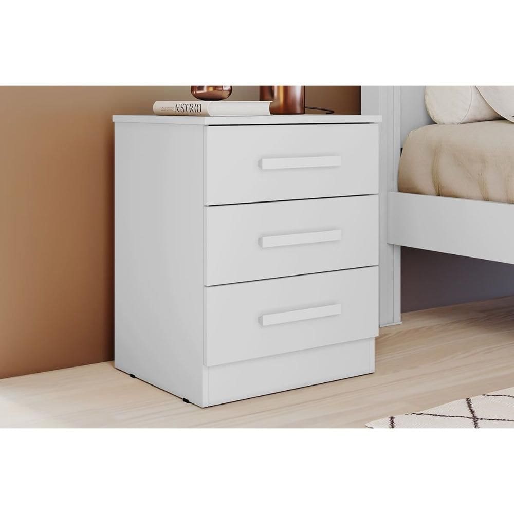 Mesa Cabeceira Milão/Deca c/ 3 Gavetas Neve - Novo Horizonte