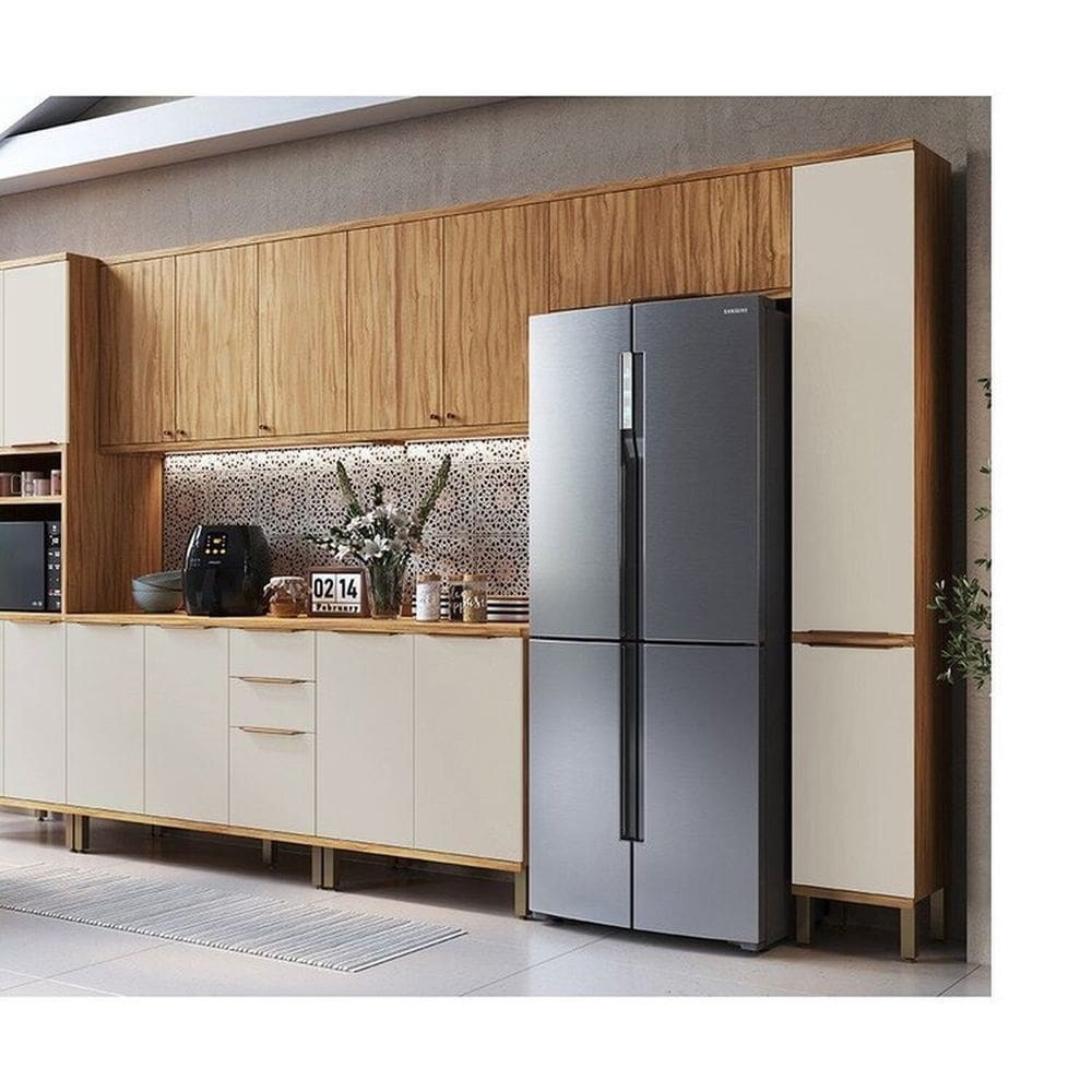 Cozinha Modulada Completa 7 Peças 16 Portas com Tampo 385cm 100% Mdf Noruega Espresso Móveis Amêndoa/Off White