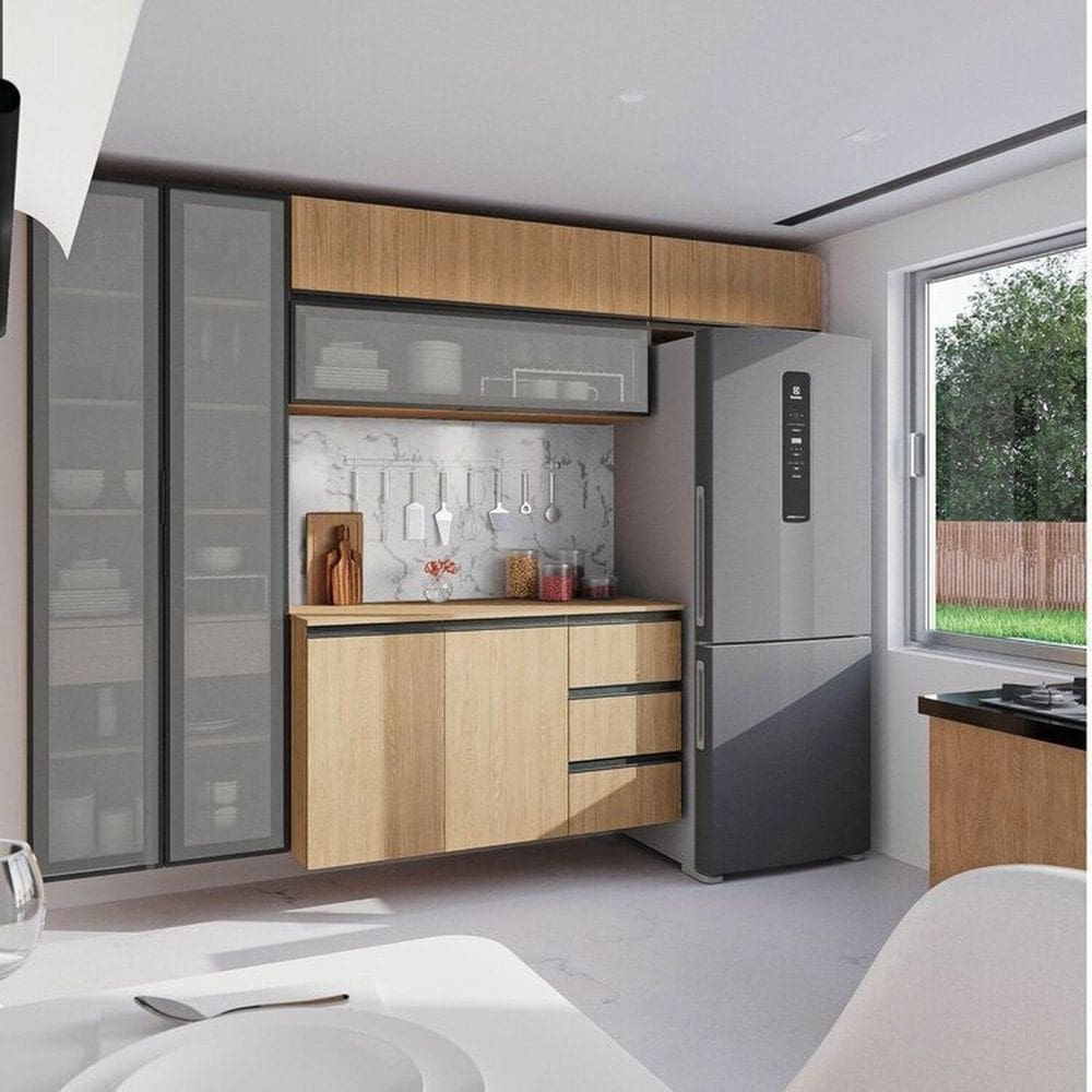 Cozinha Modulada 5 Peças 3 Aéreos 1 Balcão 1 Cristaleira Nara Cabecasa Madeiramadeira Avena