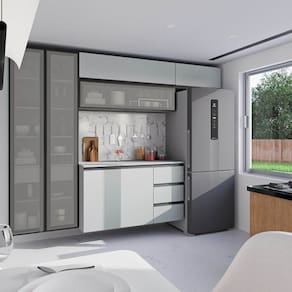 Cozinha Modulada 5 Peças 3 Aéreos 1 Balcão 1 Cristaleira Nara Cabecasa Madeiramadeira Cinza Claro