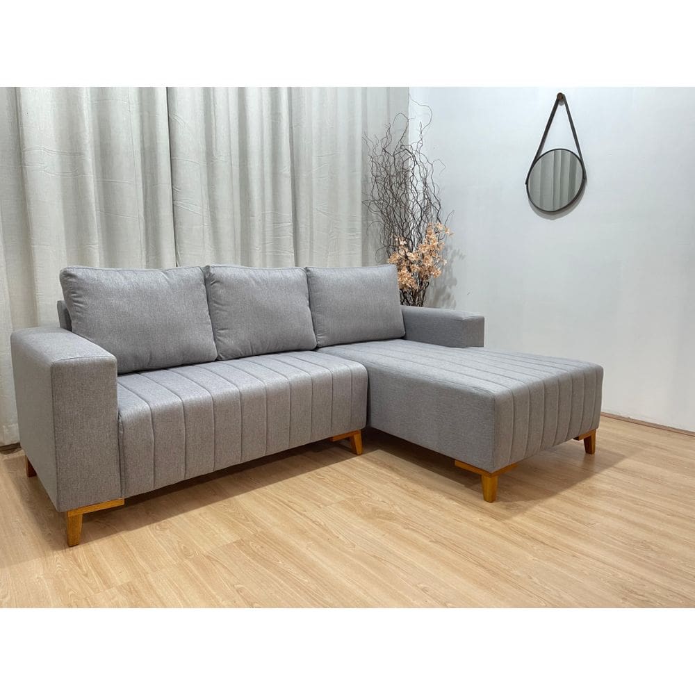 Sofá 3 Lugares 2,30 m Linho Cinza A230 Chaise Lisboa