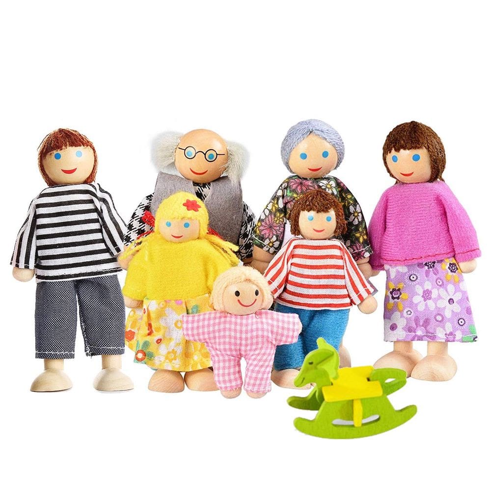 Dolls Playset PUCKWAY Lovely Happy Family, conjunto de 7 em madeira