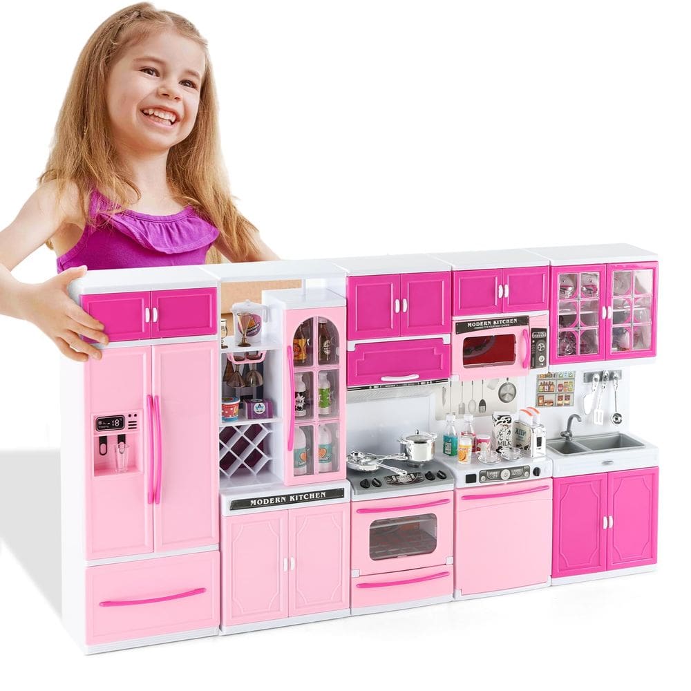 Brinquedos de cozinha SOCBTNSO 64 unidades rosa com luzes e sons para crianças
