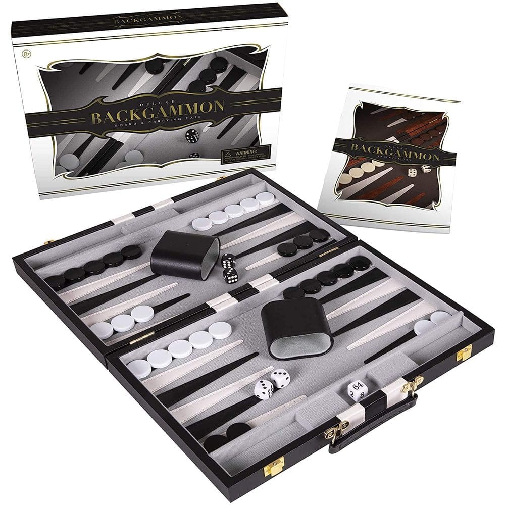 Conjunto de gamão Crazy Games Classic com estojo de couro de 28 cm