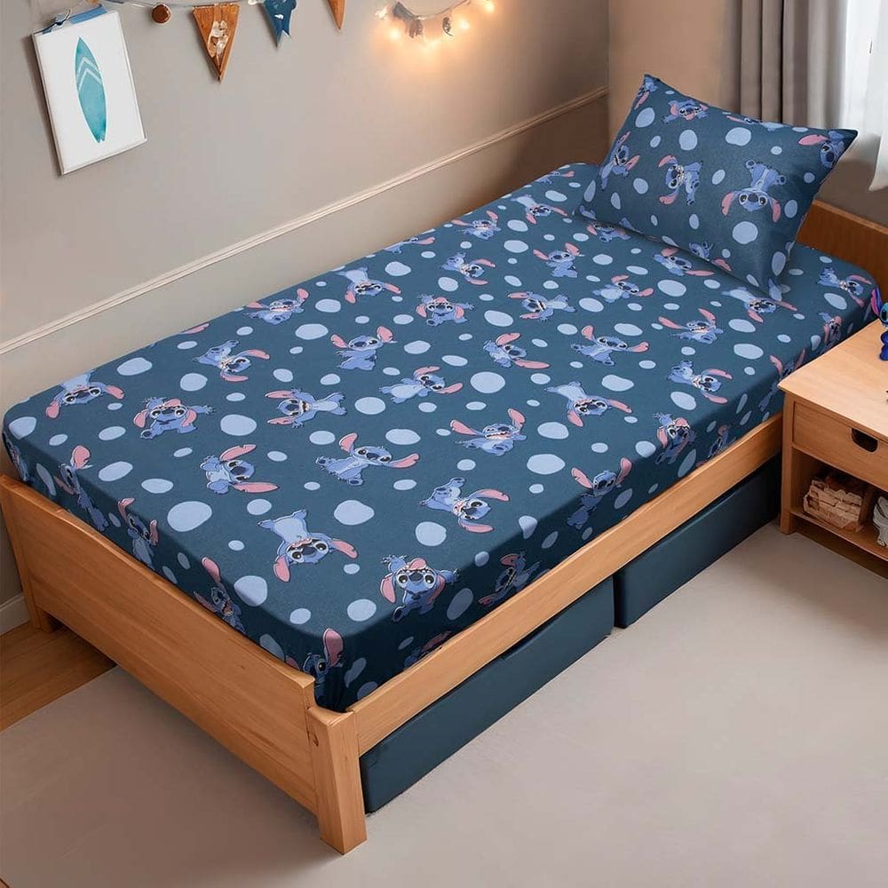 Jogo de Cama Solteiro 2 Pçs Stitch Disney Kids 70% Algodão 30% Poliéster