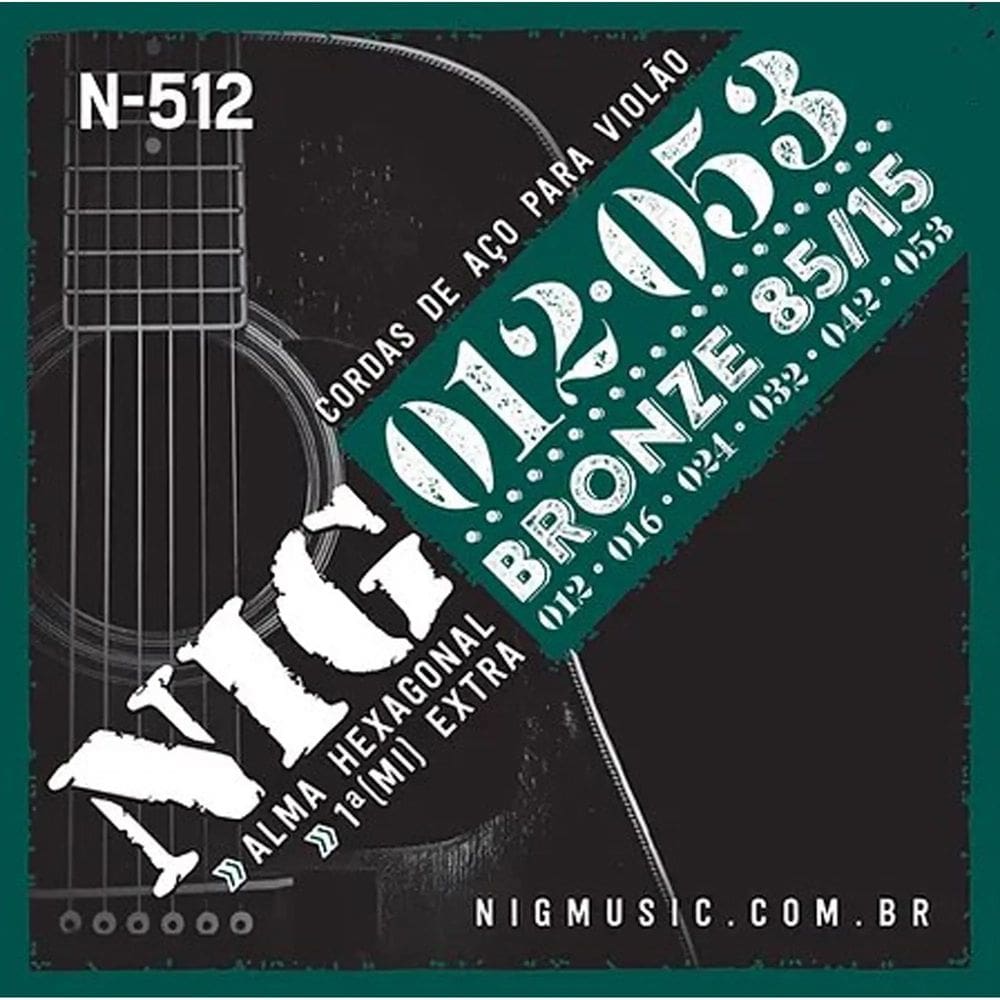 Encordoamento Nig 512 Cordas 012 P/ Violão Aço Bronze 85/15