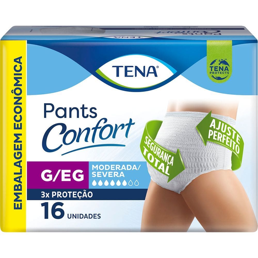 Roupa Íntima Tena Pants Confort Tamanho G/EG 16 Unidades Embalagem Econômica