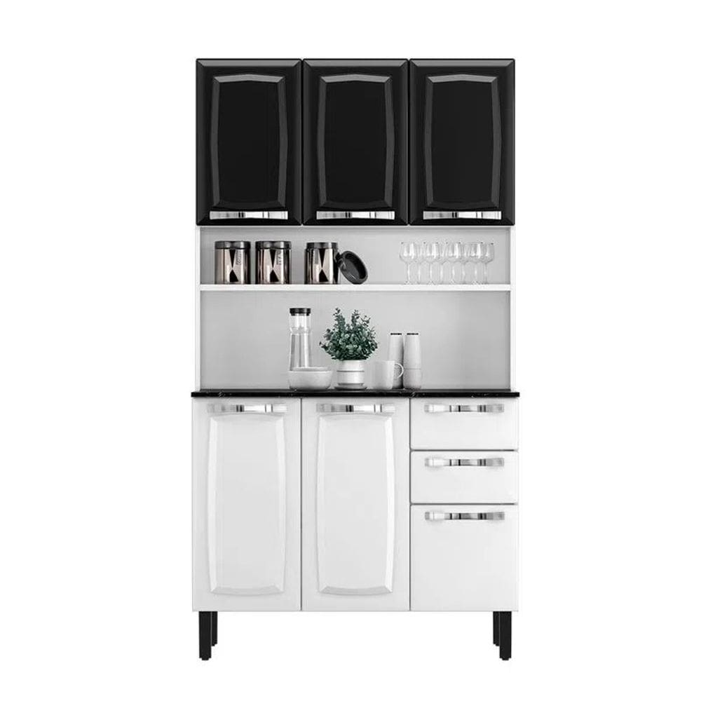 Kit de Cozinha Compacta em Aço 6 Portas 2 Gavetas Pratika Branco Preto - Itatiaia