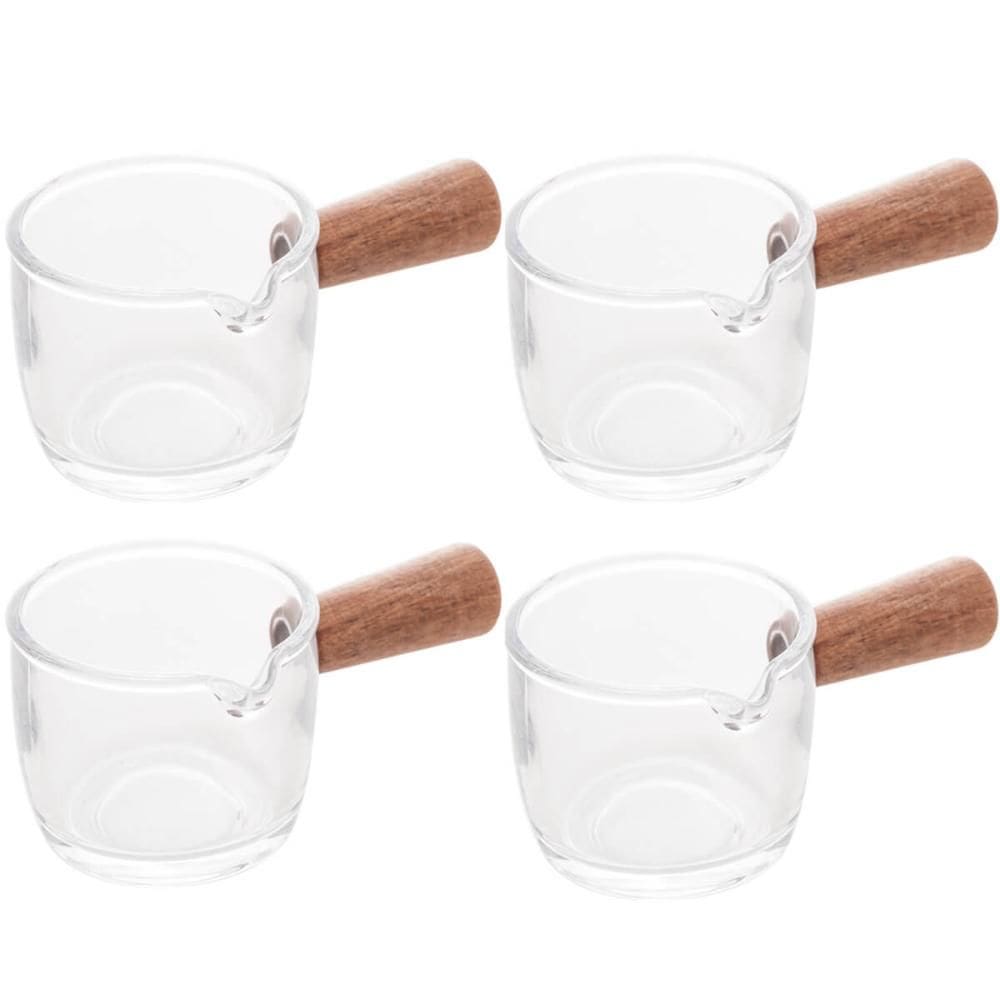Kit 4 Molheiras de Vidro com Cabo de Bambu 50ml Cremeiras pa