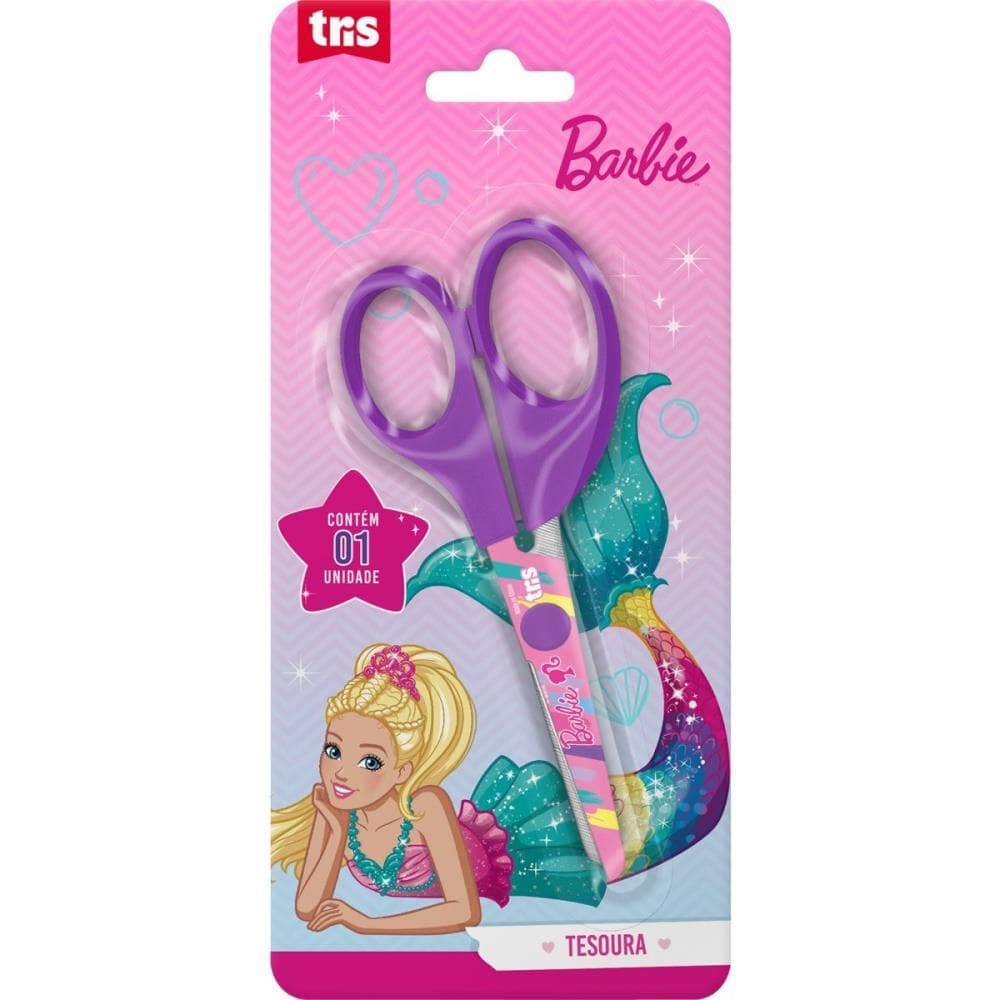 Tesoura Escolar Decorada Barbie Lâmina 13cm - Summit