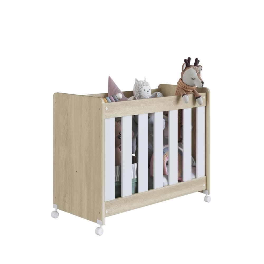 Mini Berço 4 em 1 Multifuncional Linha Evolutivo Carvalho Araguaia/Branco - Completa Móveis