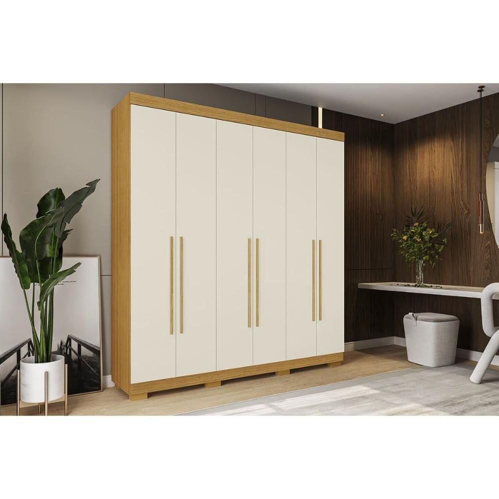 Guarda Roupa Casal 6 Portas e 3 Gavetas Ágata Nature/Off White - ACP