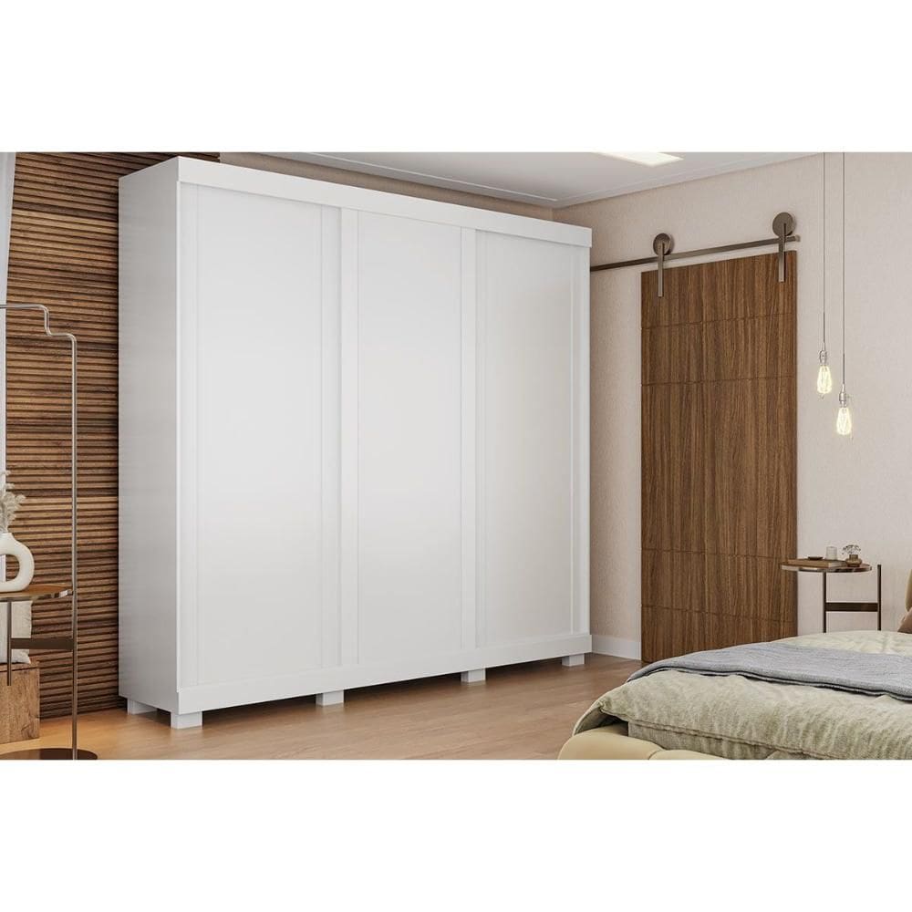 Guarda Roupa Casal 3 Portas de Correr e 4 Gavetas Zara Branco - ACP