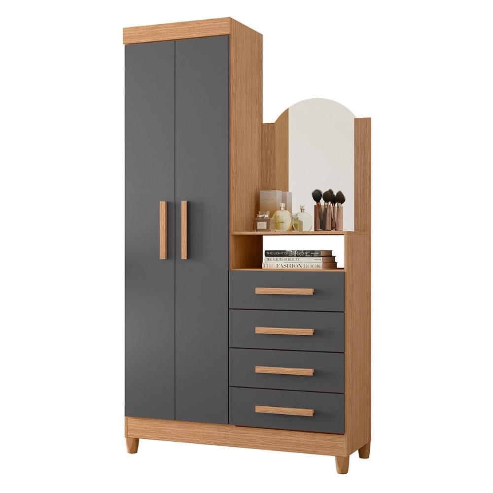 Guarda Roupa Cômoda Capri 2 Portas 4 Gavetas e Espelho
