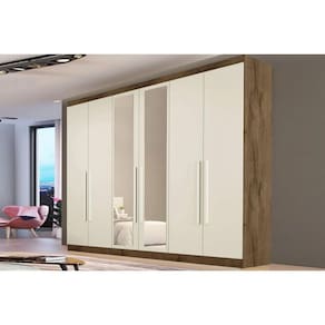 Guarda Roupa Casal 6 Portas (2 c/ Espelho) e 4 Gavetas Oslo Braúna/Off White - Europa